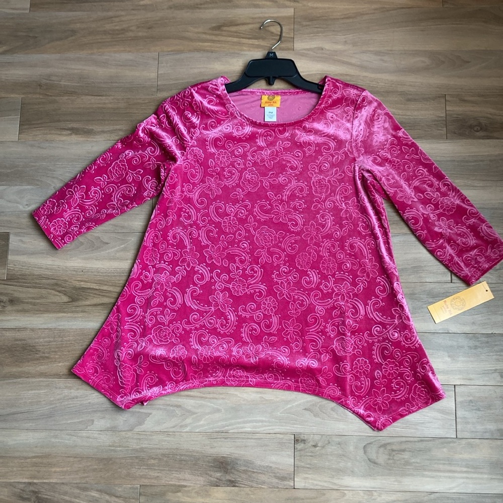 Ruby Rd top velvet floral print top fushia boho blouse casual office PM - Picture 13 of 16